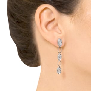 Palace Baguette Cut Long Diamond Drop Earrings 18K White Gold 