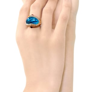TURBAN BLUE TOPAZ & DIAMOND RING IN 18K ROSE GOLD