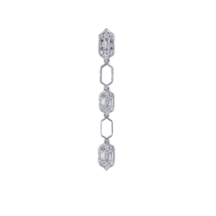 Palace Baguette Cut Long Diamond Drop Earrings 18K White Gold 
