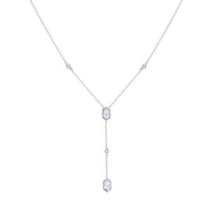 Palace Baguette Y Diamond Pendant Necklace 18K White Gold 