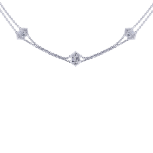 Palace Baguette Double Diamond Necklace 18K White Gold 