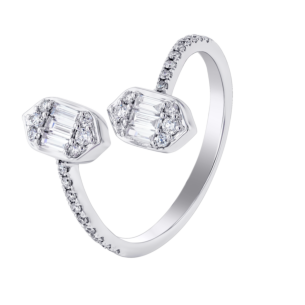 Palace Baguette Spiral Diamond Ring 18K White Gold 
