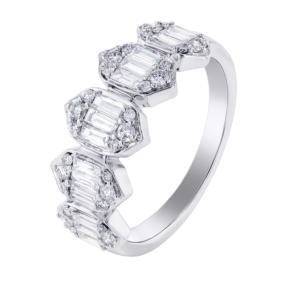 Palace Baguette Five Motif Diamond Ring 18K White Gold 