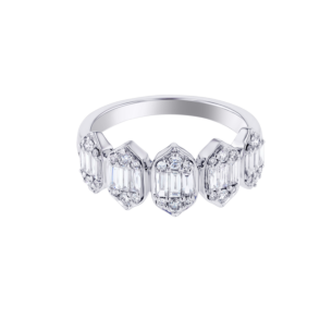 Palace Baguette Five Motif Diamond Ring 18K White Gold 