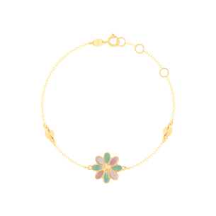 Damas Children's Flower Coloured Mother Of Pearl Bracelet In 18K Yellow Gold 