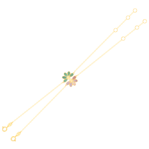 Damas Children's Coloured Mother Of Pearl Two Pieces Half Flower Promise Bracelet In 18K Yellow Gold 