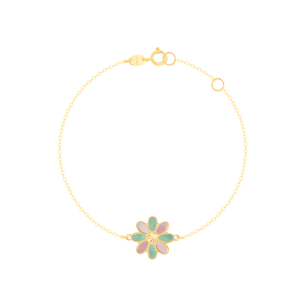 Damas Children's Flower Coloured Mother Of Pearl Bracelet In 18K Yellow Gold 