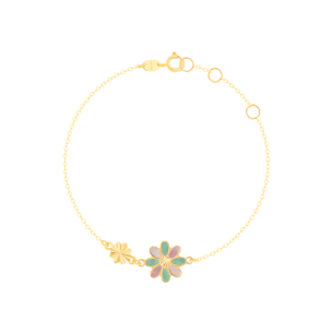 Damas Children's Flower Coloured Mother Of Pearl Bracelet In 18K Yellow Gold 