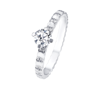 Revolve Signature Design 0.5 Carat Round Brilliant Diamond Engagment Ring Discs Diamond Studded Band 