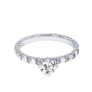 Revolve Signature Design 0.5 Carat Round Brilliant Diamond Engagment Ring Discs Diamond Studded Band 