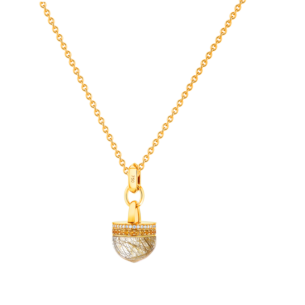 Dome Majesty Golden Rutilated Stone and Citrine Diamond Necklace 