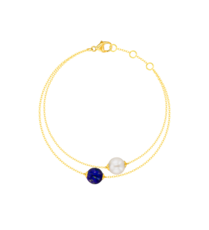 Kiku Glow Two Layered Bracelet in 18K Yellow Gold With a Freshwater Pearl and Lapiz Lazuli Stone