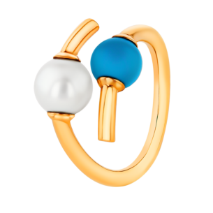 Kiku Glow Open Ring in 18K Yellow Gold With a Freshwater Pearl and a Turquoise Stone
