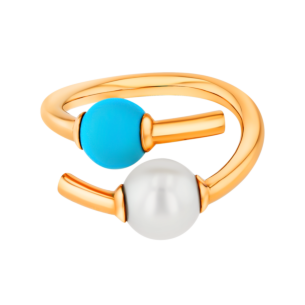 Kiku Glow Open Ring in 18K Yellow Gold With a Freshwater Pearl and a Turquoise Stone
