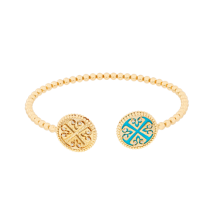 Lace Turquoise Stone Diamond Bangle in 18K Yellow Gold
