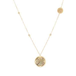 Lace Black Mother of Pearl Diamond Necklace in 18K Yellow Gold