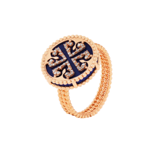 Lace Single Medallion Ring in 18K Rose Gold With Lapiz Lazuli And Diamonds