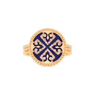 Lace Single Medallion Ring in 18K Rose Gold With Lapiz Lazuli And Diamonds