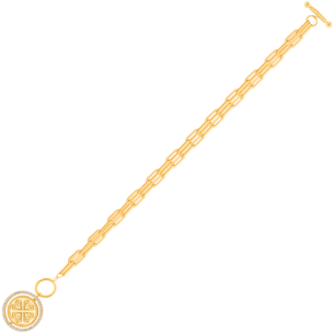 Lace Golden Charm Triple Chain Bracelet in 18K Yellow Gold With a Spinning Medallion charm and diamonds.