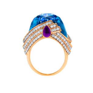 TURBAN BLUE TOPAZ & DIAMOND RING IN 18K ROSE GOLD