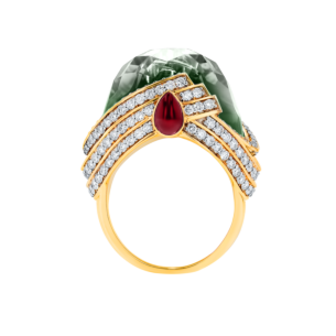 TURBAN GREEN AMETHYST & DIAMOND RING IN 18K ROSE GOLD